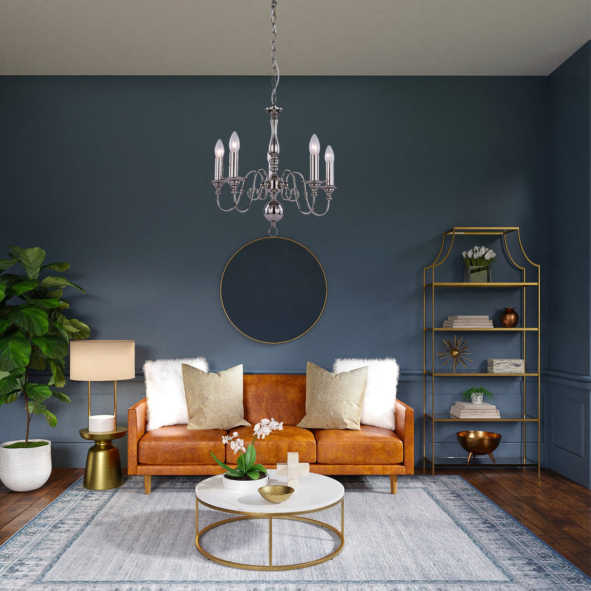 Ganeed 5 Light Satin Chrome Traditional Industrial Chandelier