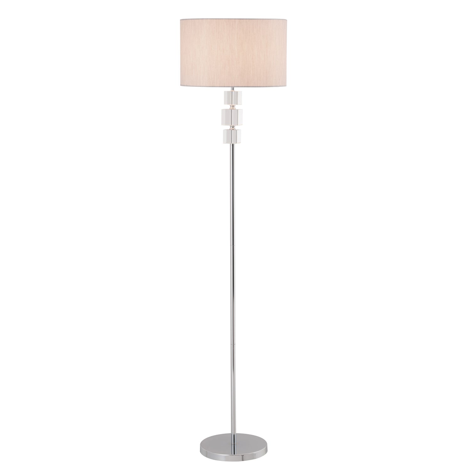 Ester Chrome and glass with Grey Faux Silk Floor Lamp