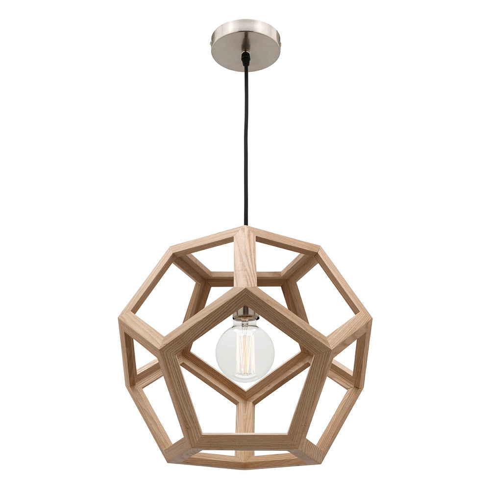 Peeta Natural Timber and Brushed Chrome Small Geometric Pendant