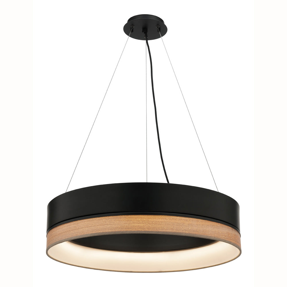 Fitzgerald LED 24w Black and Timber Veneer Cylindrical Modern Pendant