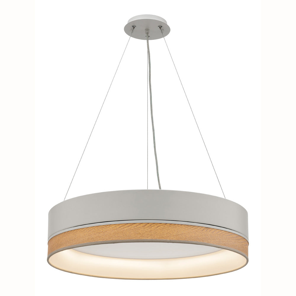 Fitzgerald LED 24w White and Timber Veneer Cylindrical Modern Pendant