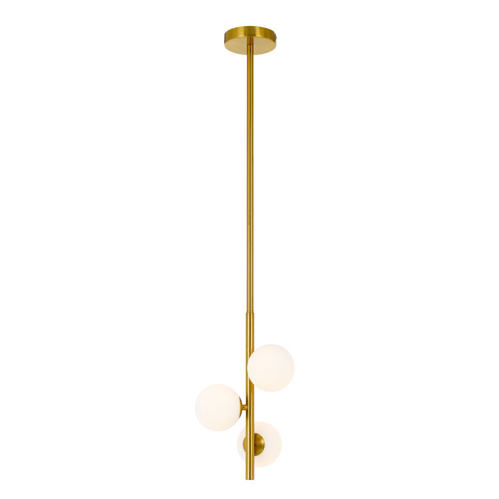 Moran 3 Light Antique Gold and Opal Glass Modern Retro Pendant