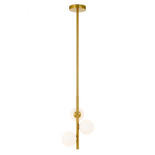 Moran 3 Light Antique Gold and Opal Glass Modern Retro Pendant