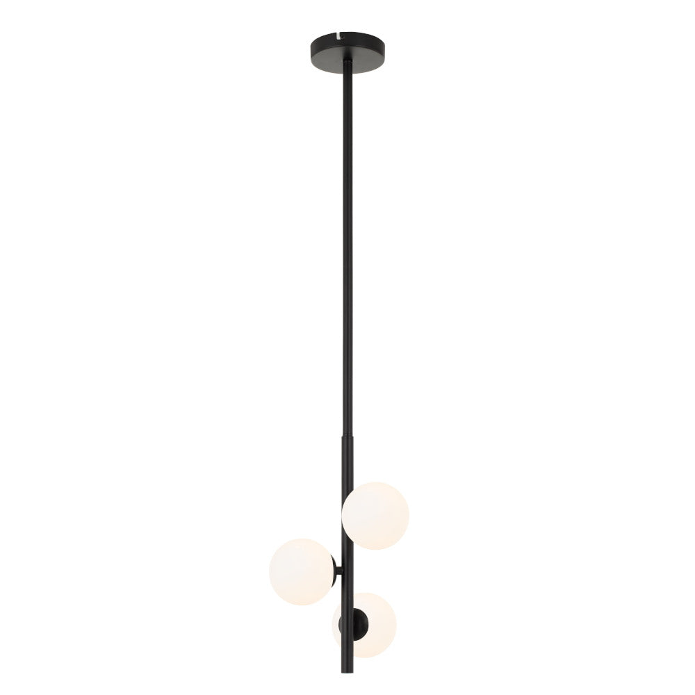 Moran 3 Light Black and Opal Glass Modern Retro Pendant