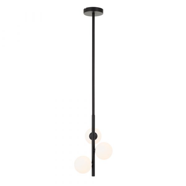 Moran 3 Light Black and Opal Glass Modern Retro Pendant