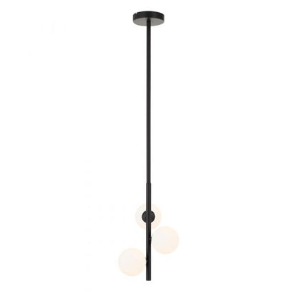 Moran 3 Light Black and Opal Glass Modern Retro Pendant