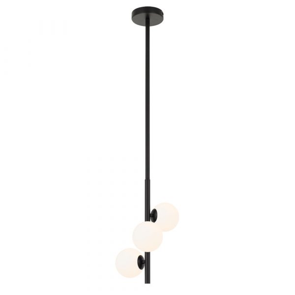 Moran 3 Light Black and Opal Glass Modern Retro Pendant