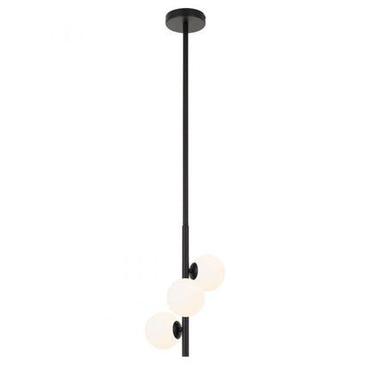 Moran 3 Light Black and Opal Glass Modern Retro Pendant