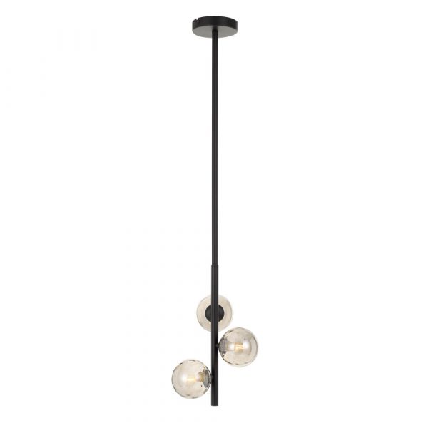 Moran 3 Light Black and Smoke Glass Modern Retro Pendant