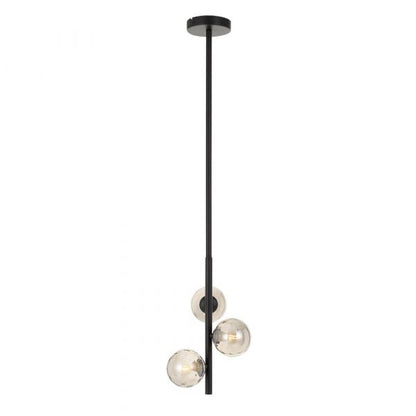 Moran 3 Light Black and Smoke Glass Modern Retro Pendant
