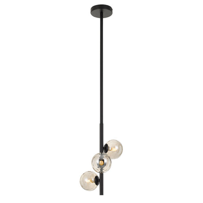 Moran 3 Light Black and Smoke Glass Modern Retro Pendant