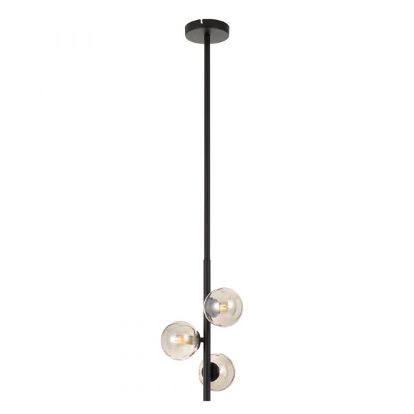 Moran 3 Light Black and Smoke Glass Modern Retro Pendant