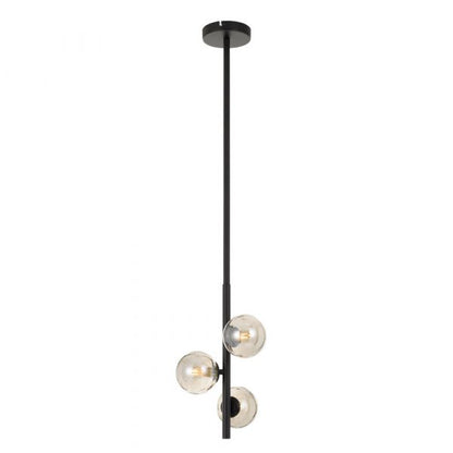 Moran 3 Light Black and Smoke Glass Modern Retro Pendant