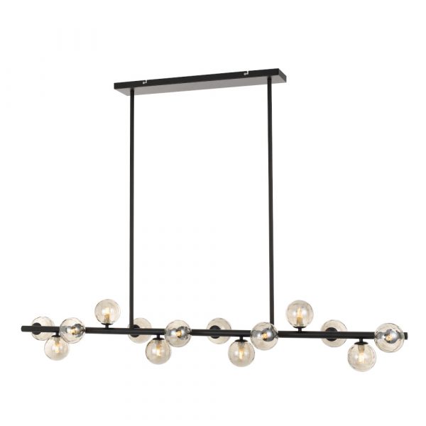 Moran 14 Light Black and Smoke Glass Modern Retro Pendant