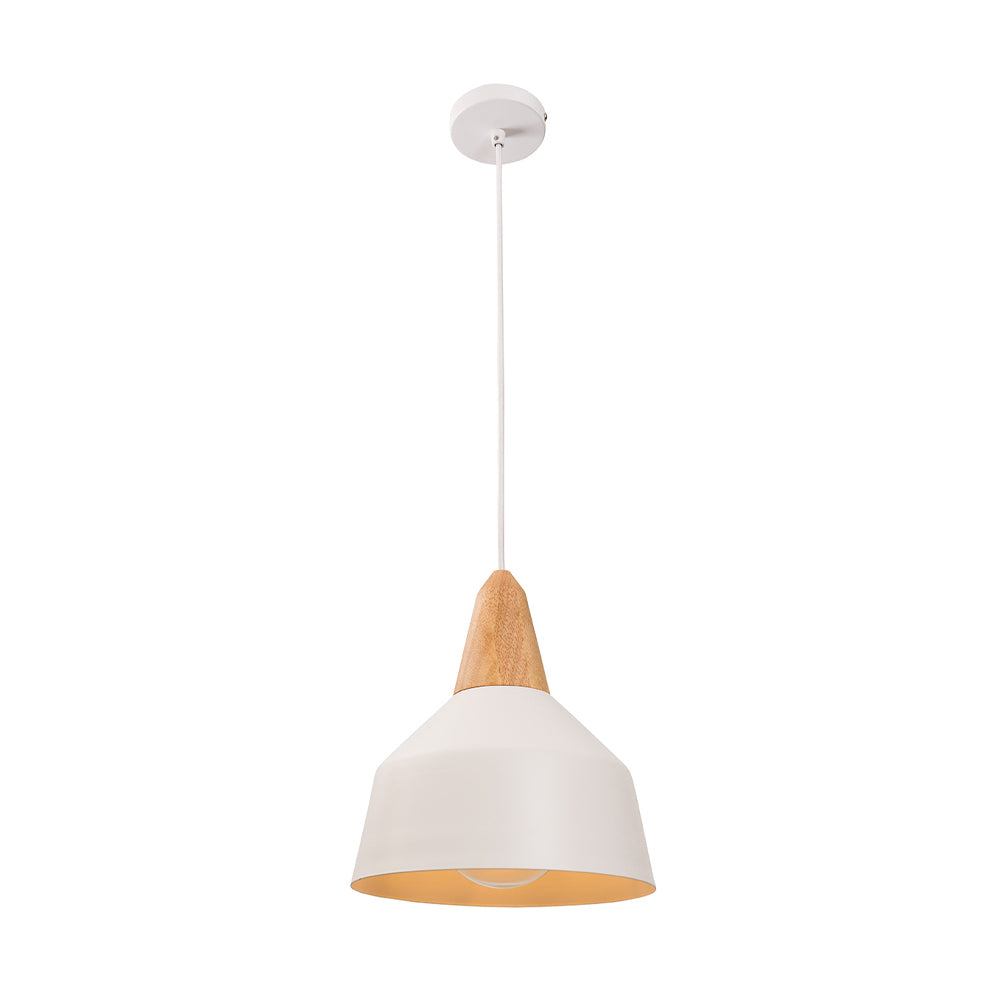 Noel Matt White Metal and Natural Timber Small Pendant