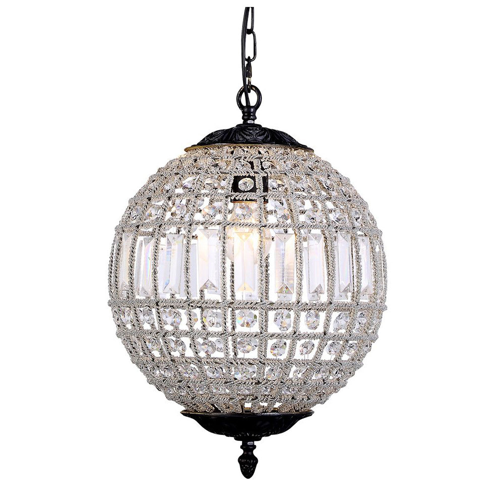 Marseilles Small 1 Light Crystal and Bronze Ball Chandelier