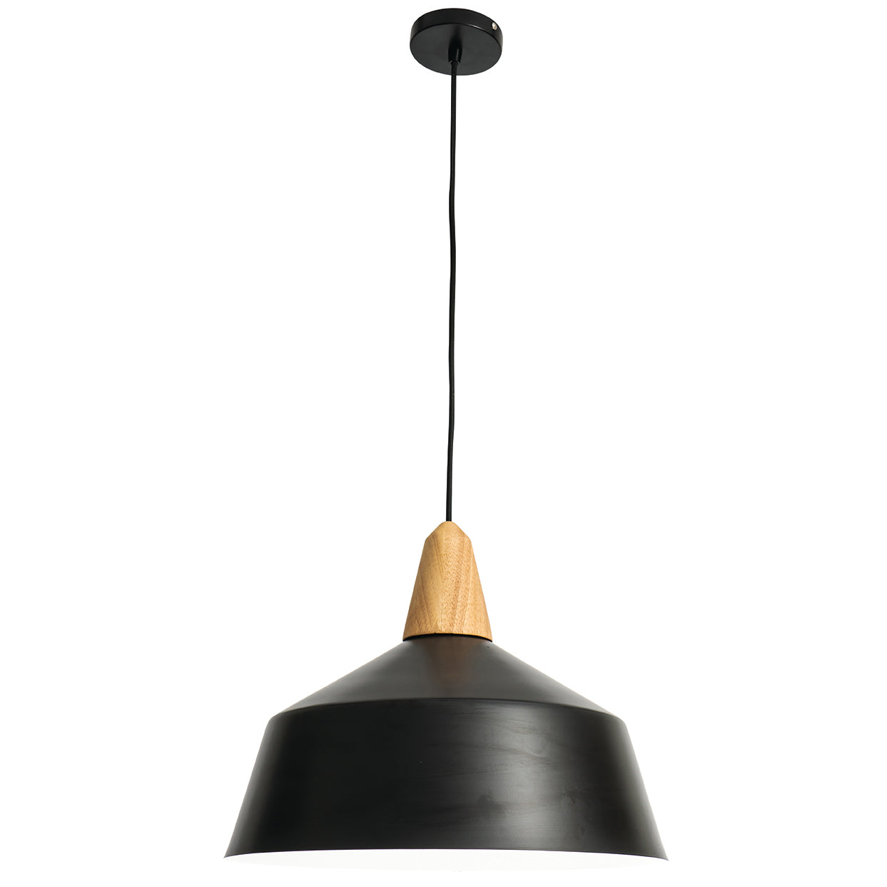 Noel Matt Black Metal and Natural Timber Large Pendant