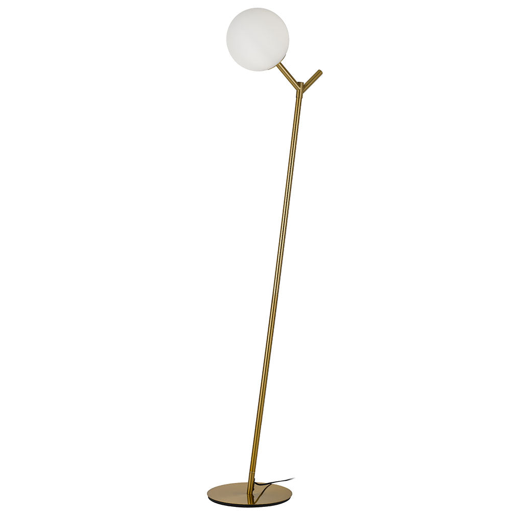 Ohh 1 Light Antique Gold with Opal Matt Glass Floor Lamp