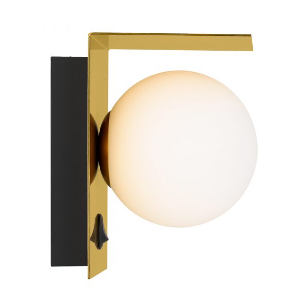 Olio 1 Light Antique Gold and Opal Retro Modern Wall Light