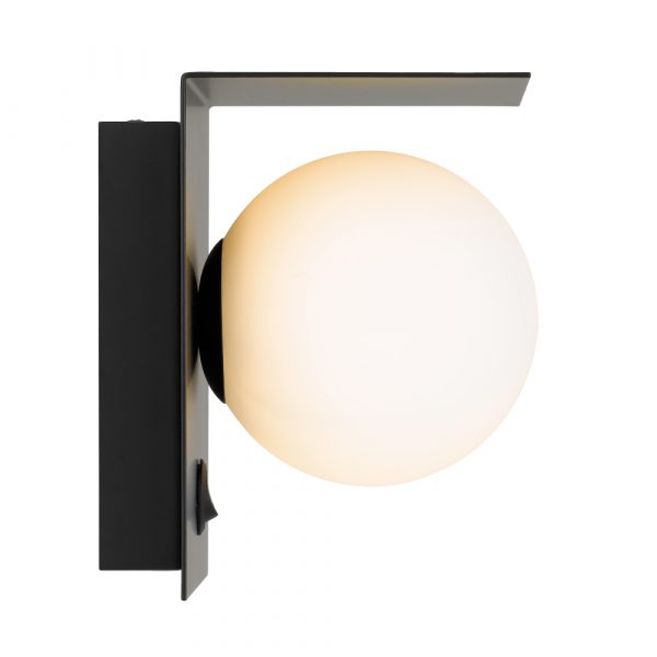Olio 1 Light Black and Opal Retro Modern Wall Light