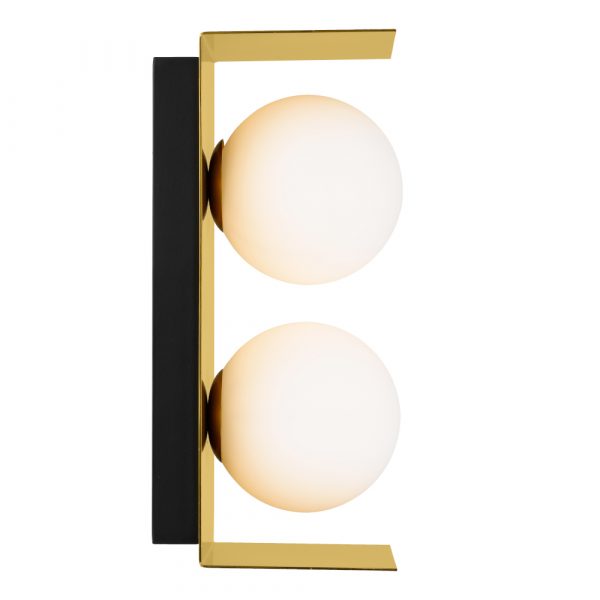 Olio 2 Light Antique Gold and Opal Retro Modern Wall Light