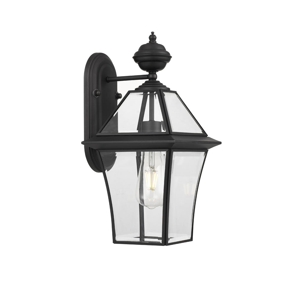 Rye 20cm Black Tapered and Glass Panel Lantern Coach Light