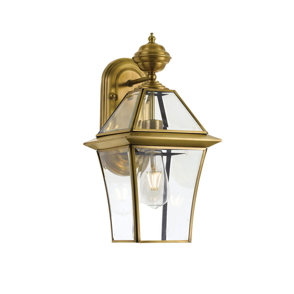 Rye 20cm Brass Tapered and Glass Panel Lantern Coach Light