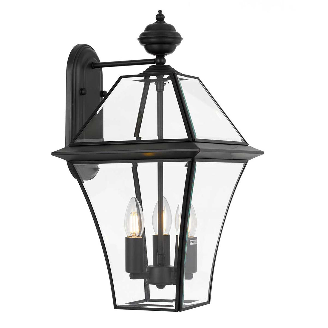 Rye 27.5cm Black Tapered and Glass Panel Lantern Coach Light