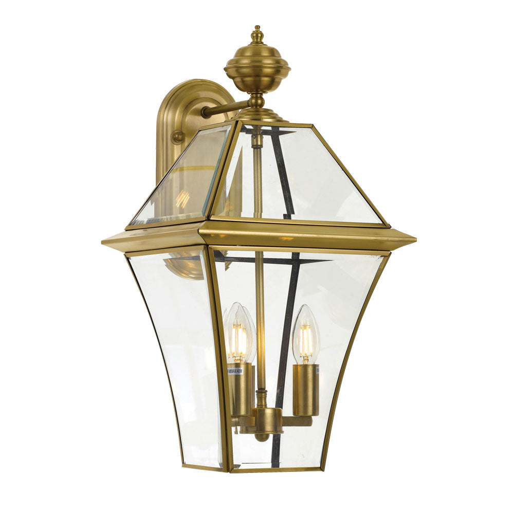 Rye 27.5cm Brass Tapered and Glass Panel Lantern Coach Light
