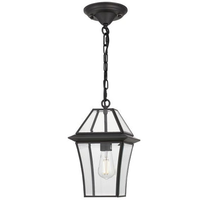 Rye 20cm Pendant Black Tapered and Glass Panel Lantern