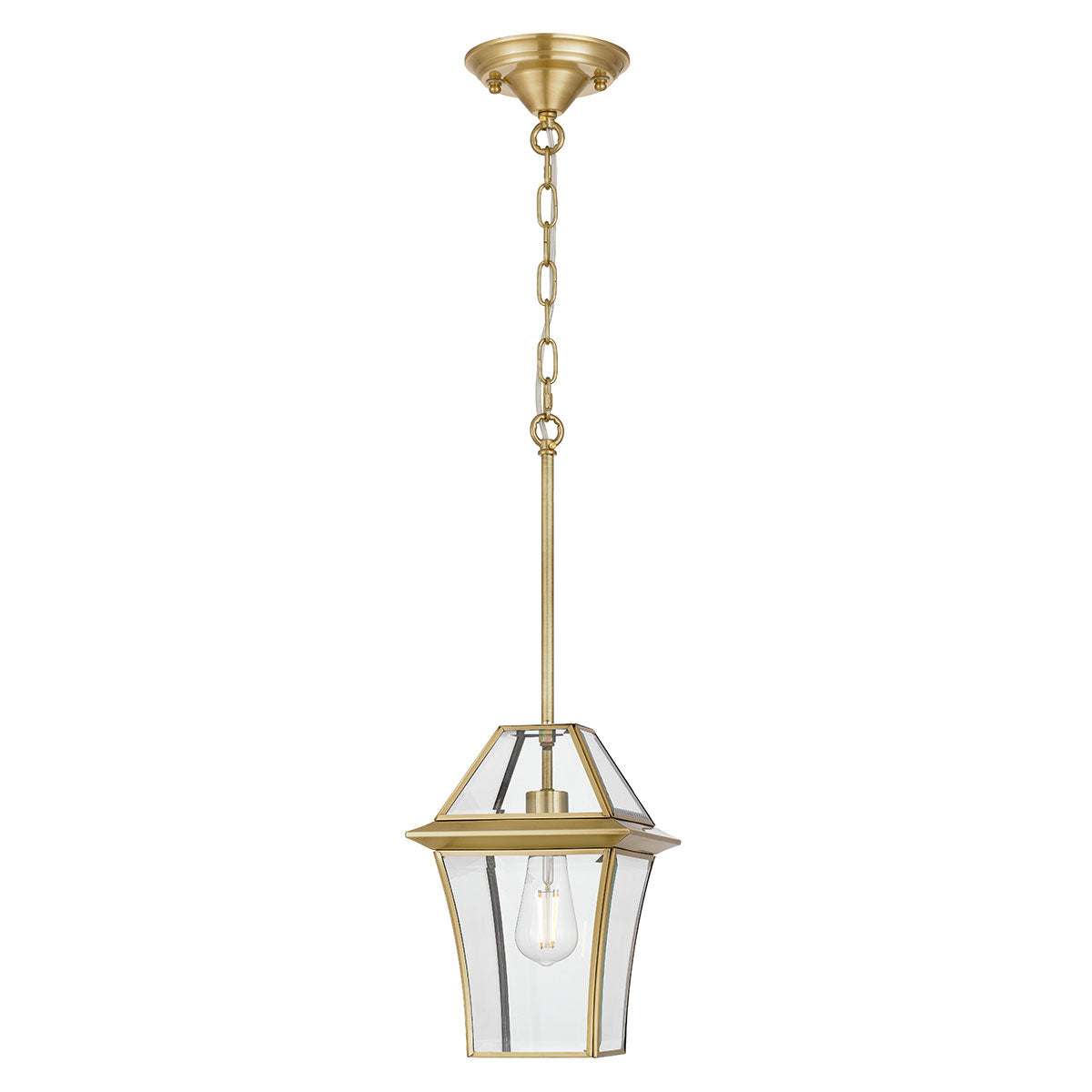 Rye 20cm Pendant Brass Tapered and Glass Panel Lantern