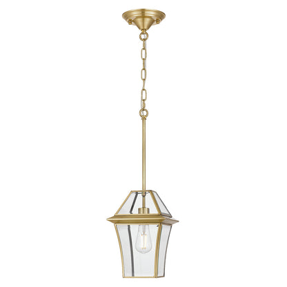 Rye 20cm Pendant Brass Tapered and Glass Panel Lantern