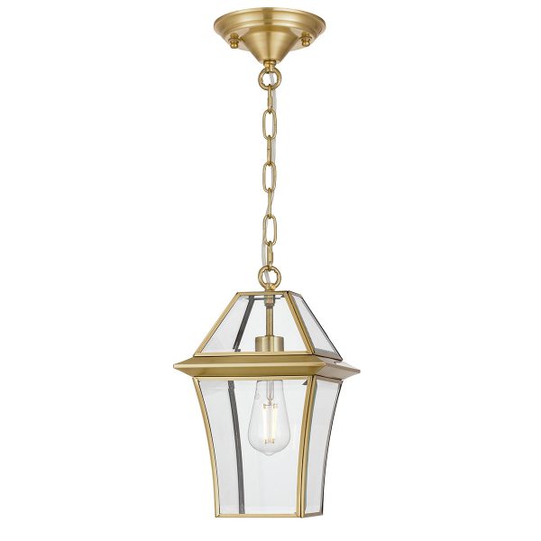 Rye 20cm Pendant Brass Tapered and Glass Panel Lantern