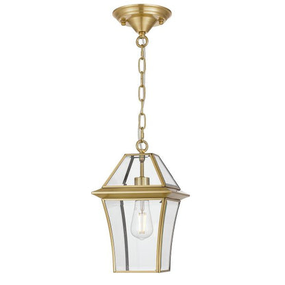 Rye 20cm Pendant Brass Tapered and Glass Panel Lantern