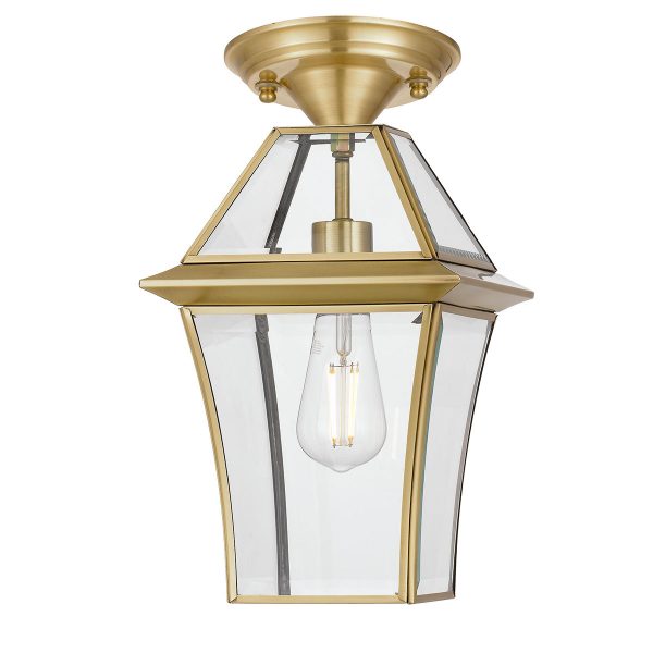 Rye 20cm Pendant Brass Tapered and Glass Panel Lantern