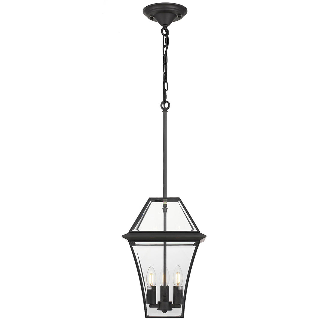 Rye 27.5cm Pendant Black Tapered and Glass Panel Lantern