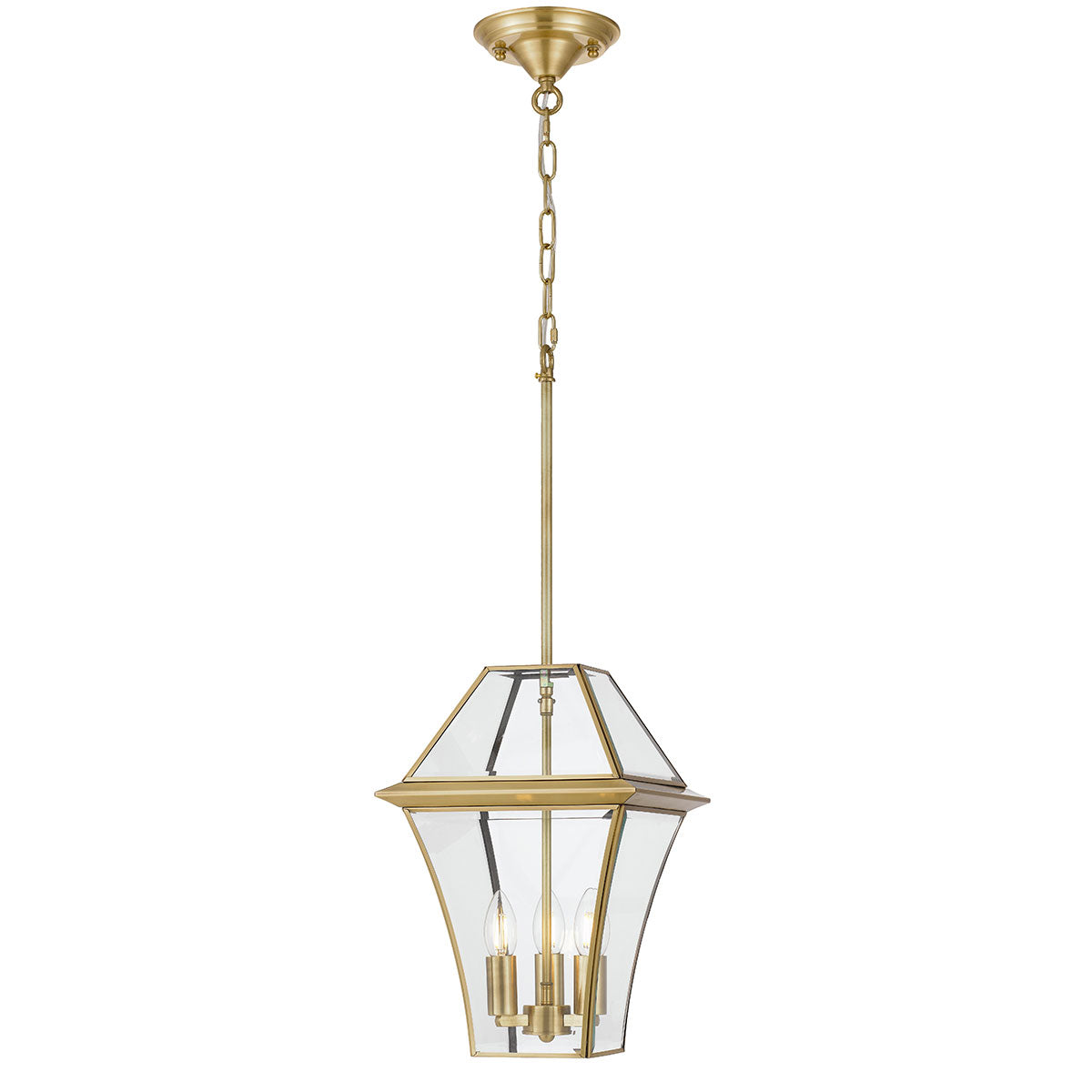 Rye 27.5cm Pendant Brass Tapered and Glass Panel Lantern