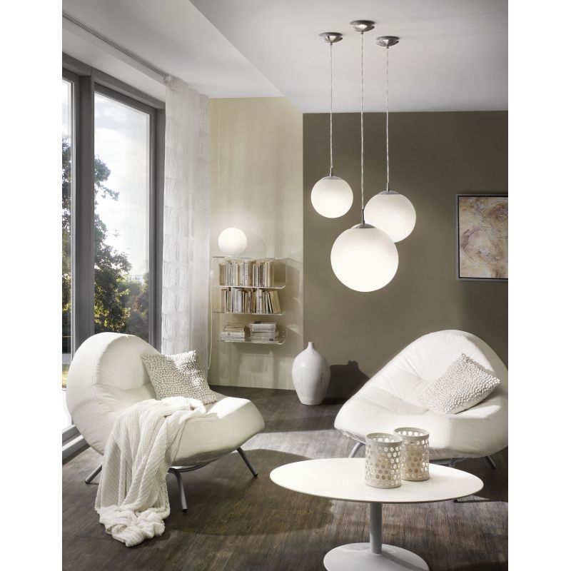 Rondo 200mm Satin Nickel and Opal Glass Ball Pendant