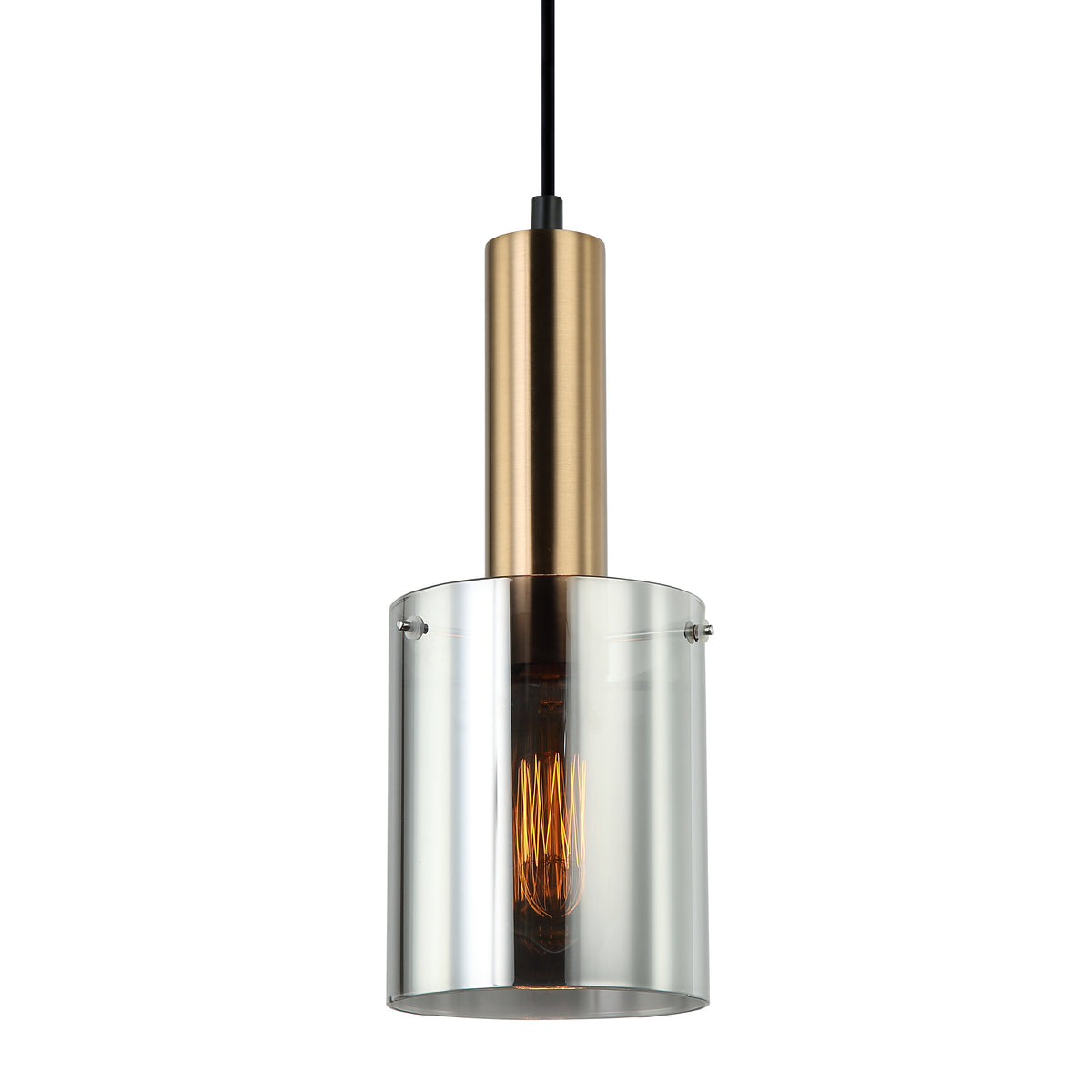 Rory Smoke Glass Cylinder and Bronze Pendant by Amond