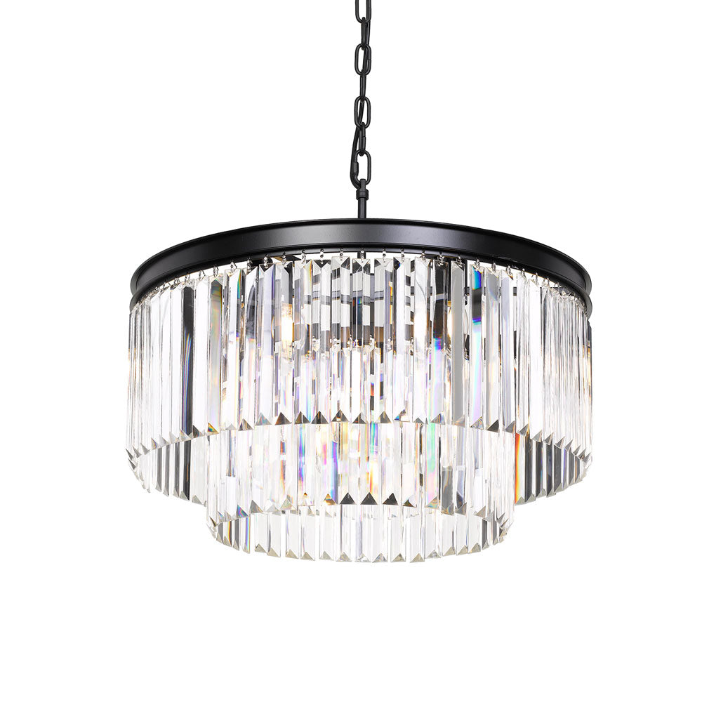 Serene 9lt Antique Black and Clear Crystal Prism Chandelier Pendant