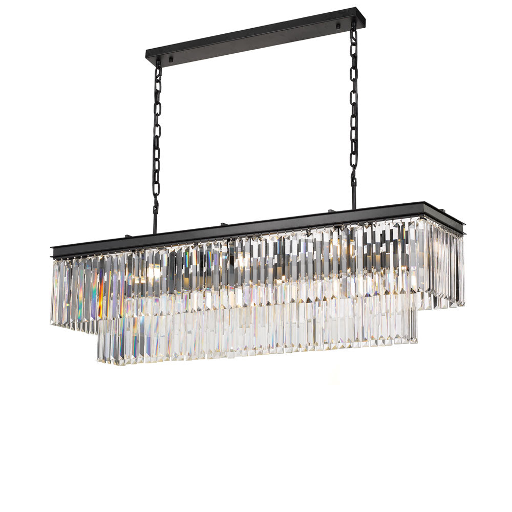 Serene 13lt Antique Black and Clear Crystal Prism Chandelier Pendant