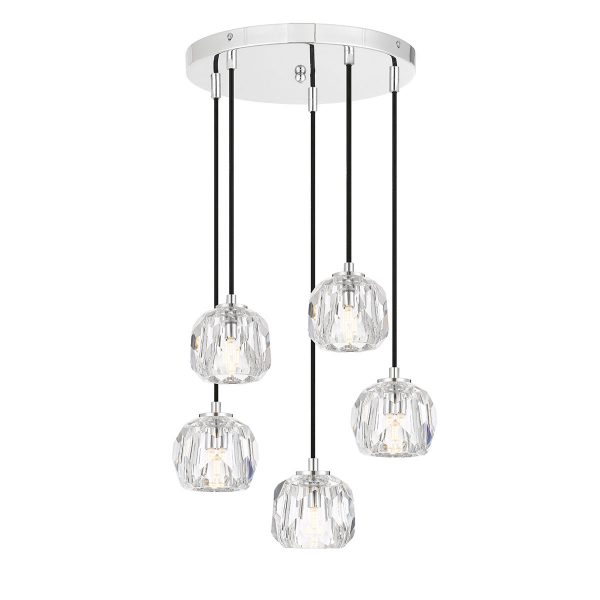 Zaha 5 Light Chrome with Crystal Pendant
