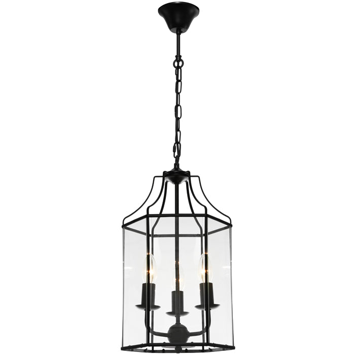 Arcadia 3 Light Lantern Pendant Black with Clear Glass