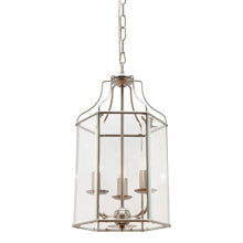 Arcadia 3 Light Lantern Pendant Satin Chrome with Clear Glass