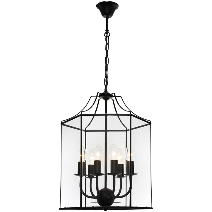 Arcadia 6 Light Lantern Pendant Black with Clear Glass