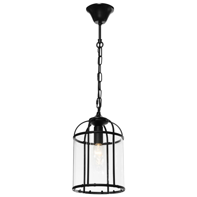 Clovelly 1 Light Lantern Pendant Black with Clear Glass