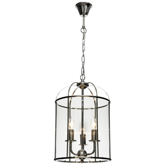 Clovelly 3 Light Lantern Pendant Chrome with Clear Glass