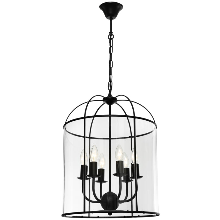 Clovelly 6 Light Lantern Pendant Black with Clear Glass