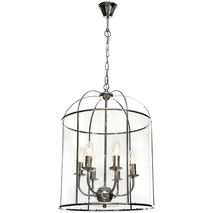 Clovelly 6 Light Lantern Pendant Chrome with Clear Glass