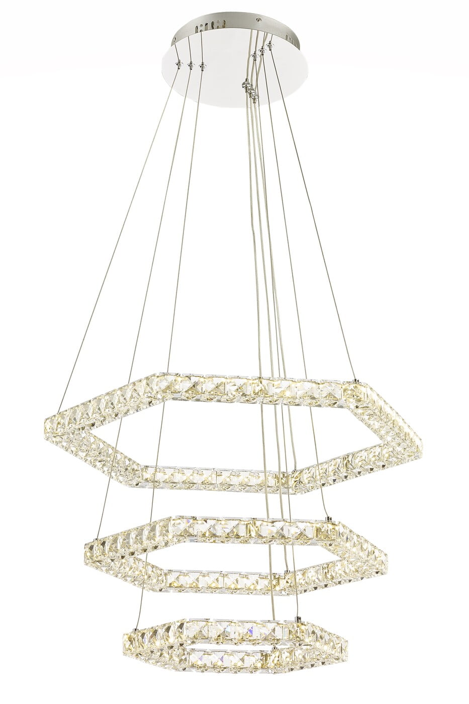 Comb 3 Ring Tri-Colour LED 68wt Crystal Drop Ceiling Pendant